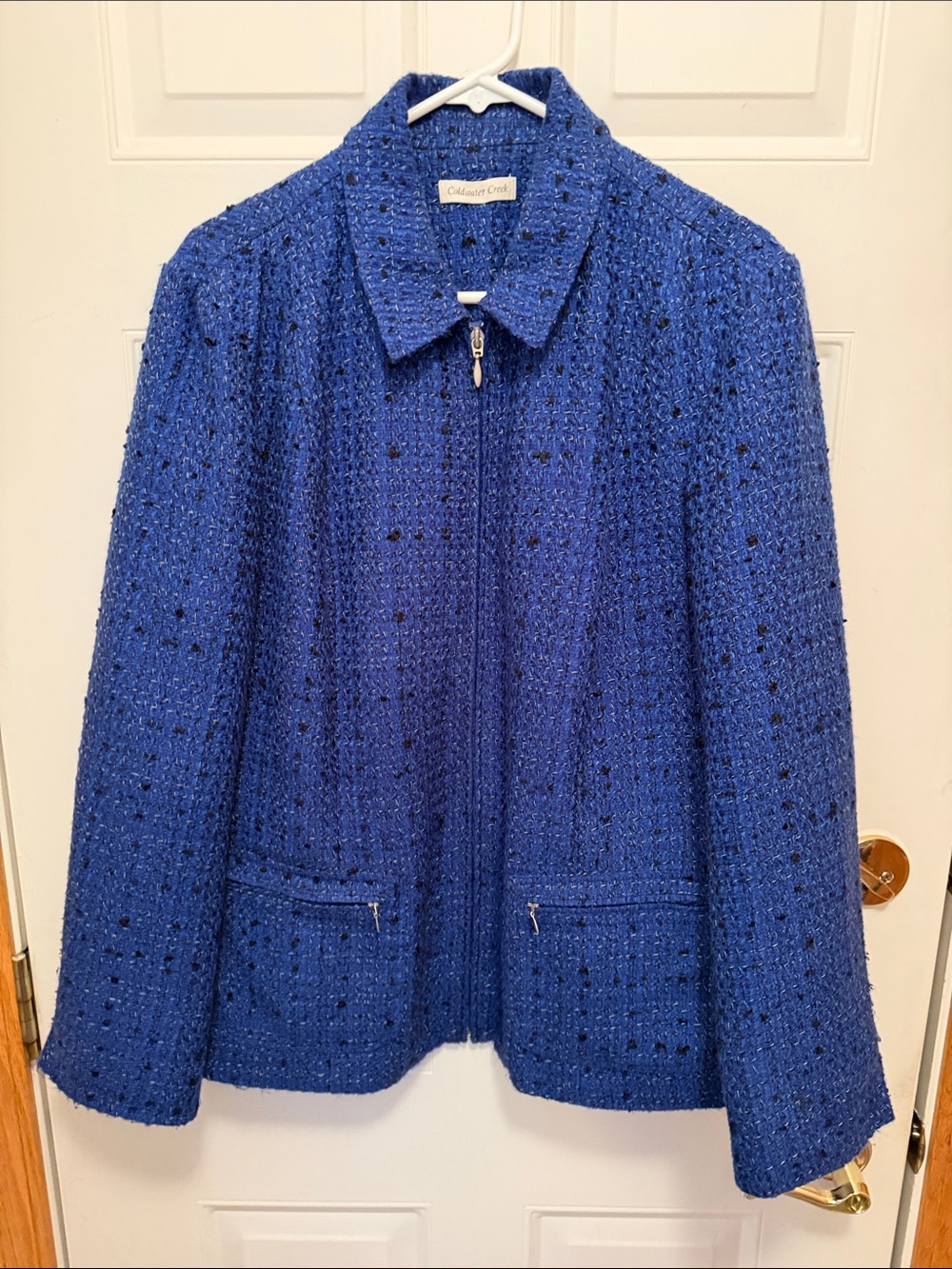 Coldwater Creek Blue Tweed Zippered Front Tweed Jacket. 20W